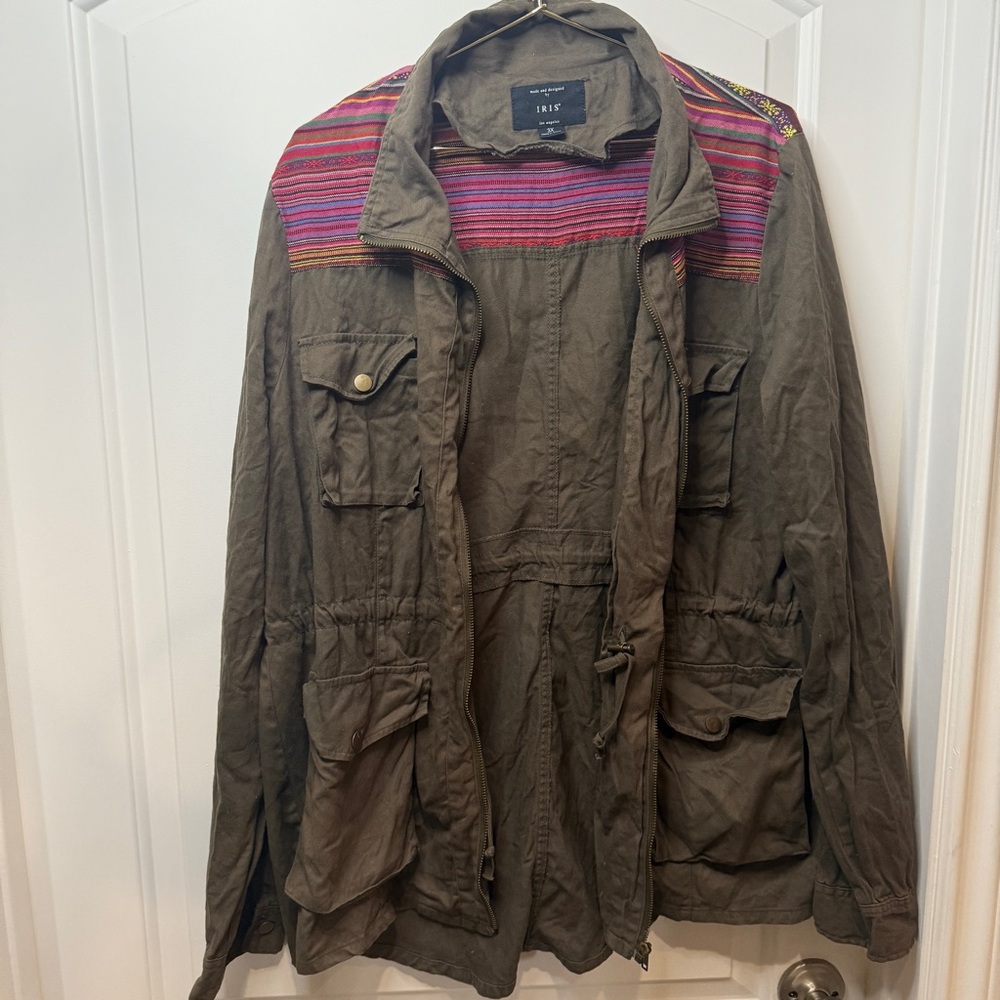 Iris Olive Jacket with Colorful Stripes